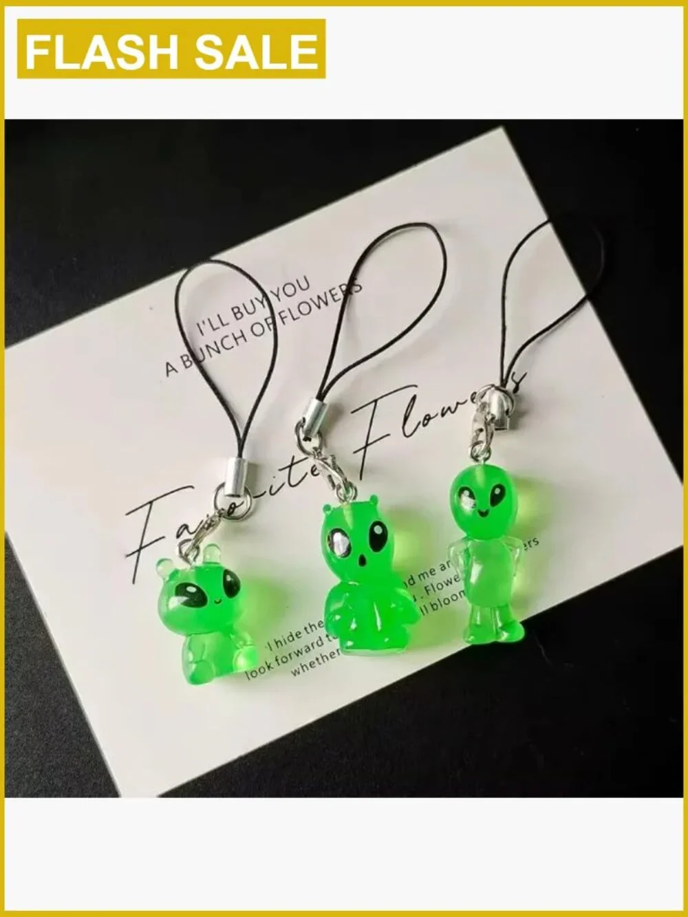 Glow In The Dark Alien Phone Charm Set 6pc Halloween Party Keychain Accessories